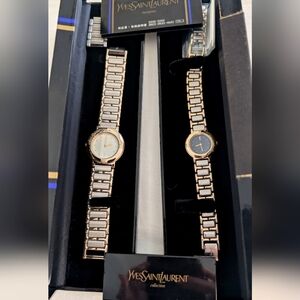Yves Saint Laurent Gold and Silver Watch Set (His And Her)